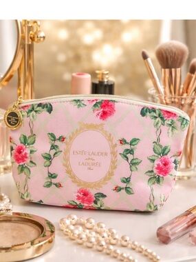 Estee Lauder x LADUREE Paris Pink Floral Cosmetic Pouch makeup bag toiletry bag